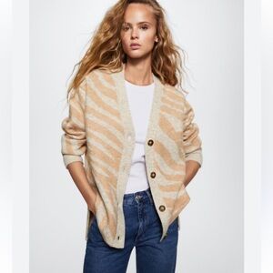 Mango MNG Animal Print Knit Cardigan Sweater